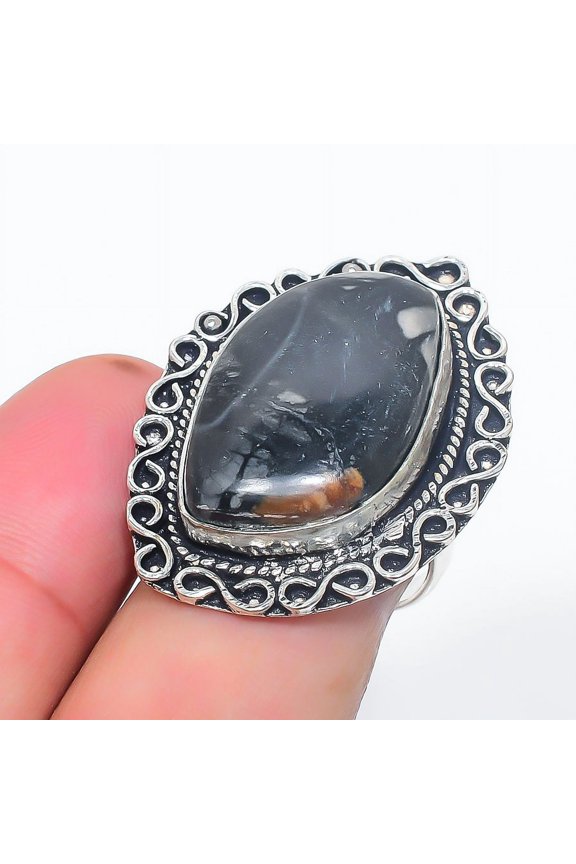 Natural Picasso Jasper 925 Sterling Silver Jewelry Ring Size Adjustable