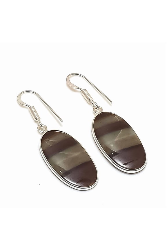 Natural Picasso Jasper Gemstone 925 Sterling Silver Jewelry Earring 1.77"