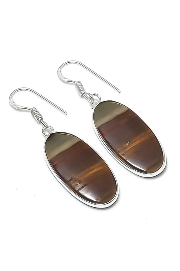 Natural Picasso Jasper Gemstone 925 Sterling Silver Jewelry Earring 1.85"