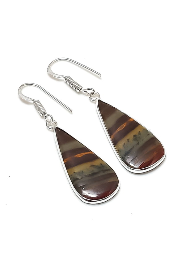 Natural Picasso Jasper Gemstone 925 Sterling Silver Jewelry Earring 1.85"