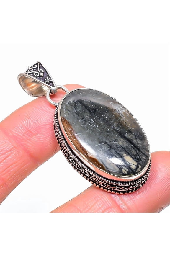 Natural Picasso Jasper Gemstone 925 Sterling Silver Jewelry Pendant 3.78"
