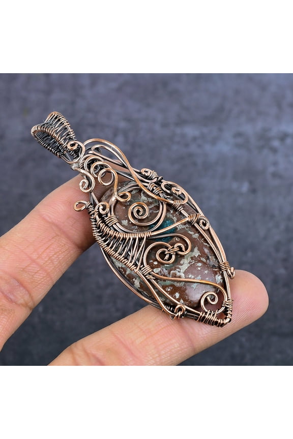 Natural Picasso Jasper Gemstone Copper Eire Wrap Jewelry Pendant 3.31"