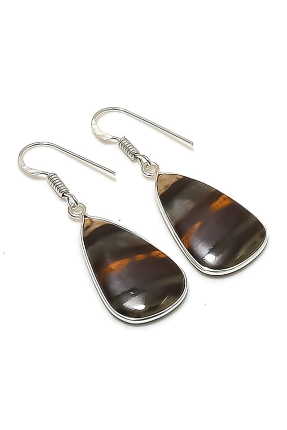 Natural Picasso Jasper Gemstone Handmade 925 Sterling Silver Earring 1.73"