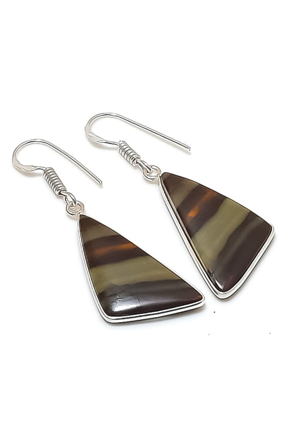 Natural Picasso Jasper Gemstone Handmade 925 Sterling Silver Earring 1.85"