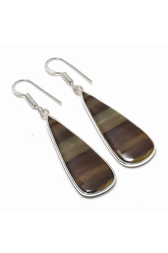 Natural Picasso Jasper Gemstone Handmade 925 Sterling Silver Earring 2.13"