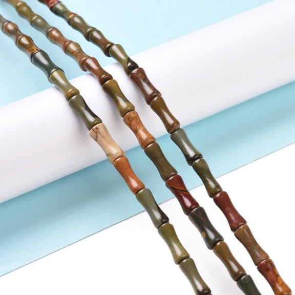 Natural Picasso Stone/Picasso Jasper Beads Strands Bamboo Stick 12x5mm Hole: 0.5mm about 34pcs/strand 15.94''(40.5cm)