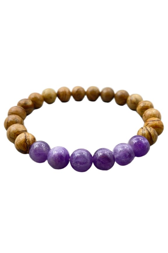 Natural Picture Jasper & Chevron Amethyst 8mm Round Shape Smooth Cut Beads Stretchable Bracelet For Men & Women. Unisex Bracelet