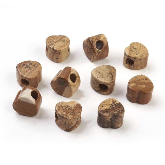 Natural Picture Jasper European Beads Large Hole Beads Heart 13~14x13~14x9~10mm Hole: 5.5~6mm