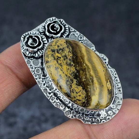 Natural Picture Jasper Gemstone 925 Sterling Silver Jewelry Pendant 1.97"
