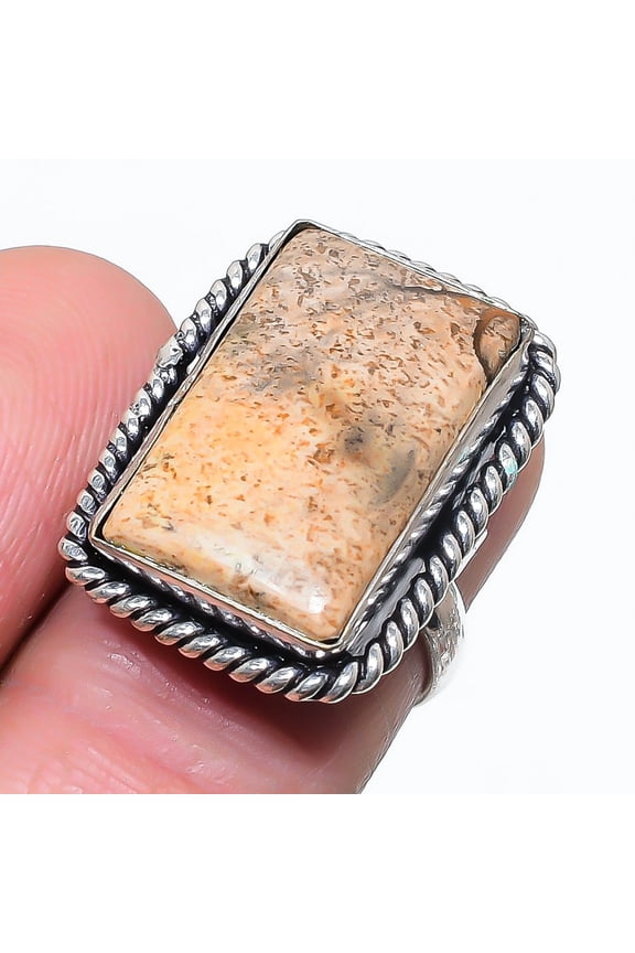 Natural Picture Jasper Gemstone 925 Sterling Silver Jewelry Ring Size 6.5
