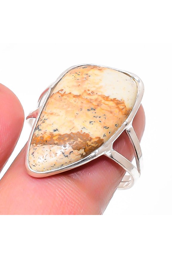 Natural Picture Jasper Gemstone 925 Sterling Silver Jewelry Ring Size 9