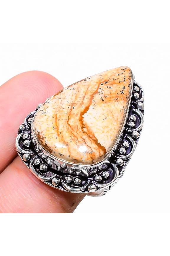 Natural Picture Jasper Gemstone Handmade 925 Sterling Silver Ring Size 7