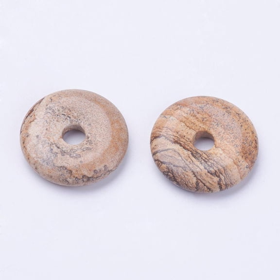 Natural Picture Jasper Pendants Donut/Pi Disc Donut Width: 11~12mm 28~30x5~6mm Hole: 6mm
