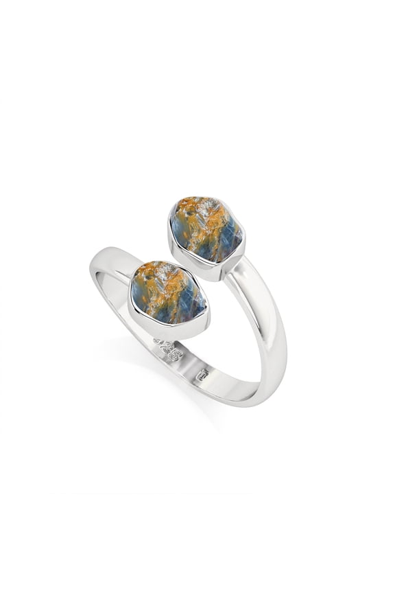 Natural Pietersite Rough Shape 2-Stone Rings in Sterling Silver for Women, August Birthstone Jewelry for Her Birthday, Wedding Anniversary, Christmas, Mothers Day