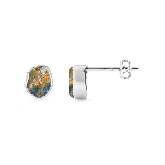 Natural Pietersite Rough Shape Stud Earrings in Sterling Silver for Women, August Birthstone Jewelry for Her Birthday, Wedding Anniversary, Christmas, Mothers Day
