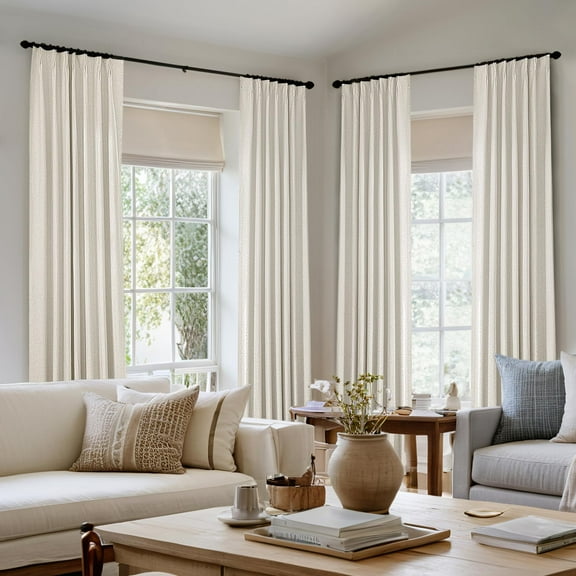 Natural Pinch Pleated 100% Blackout Linen Curtains for Bedroom, Room Darkening Light Blocking Window Curtains 84 inches Long for Living Room, Black Out Pleat Drapes with Pin Hooks, 2 Panels