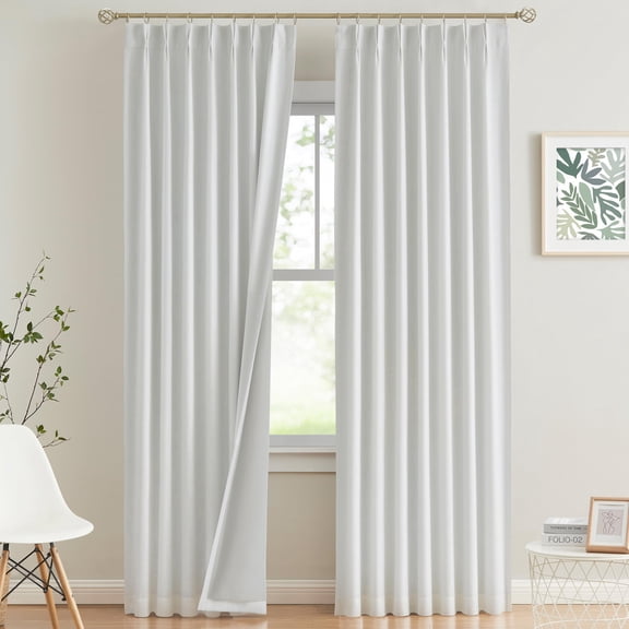 Natural Pinch Pleated Full Blackout Curtains Linen Blended Room Darkening Window Curtains 90 inch for Living Room Bedroom Thermal Insulated Pinch Pleat Drapes with Hooks 2 Panel 40"Wx90"L