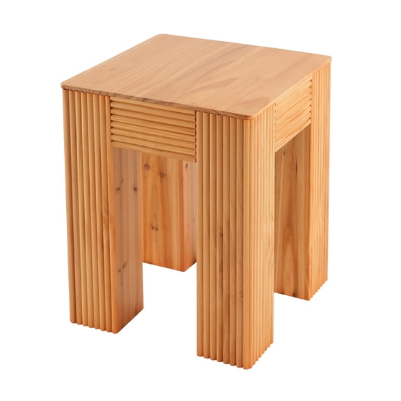 Natural Pine Wood Fluted Side Table Featuring Unique Elephant Leg Design for Living Room or Bedroom Accent