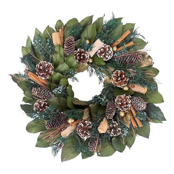 Natural Pinecone Wreath 19 Inch - Preserved Real Pine & Juniper - Holiday & Everyday Décor - Frosted Pinecones, Magnolia, Birch Slices