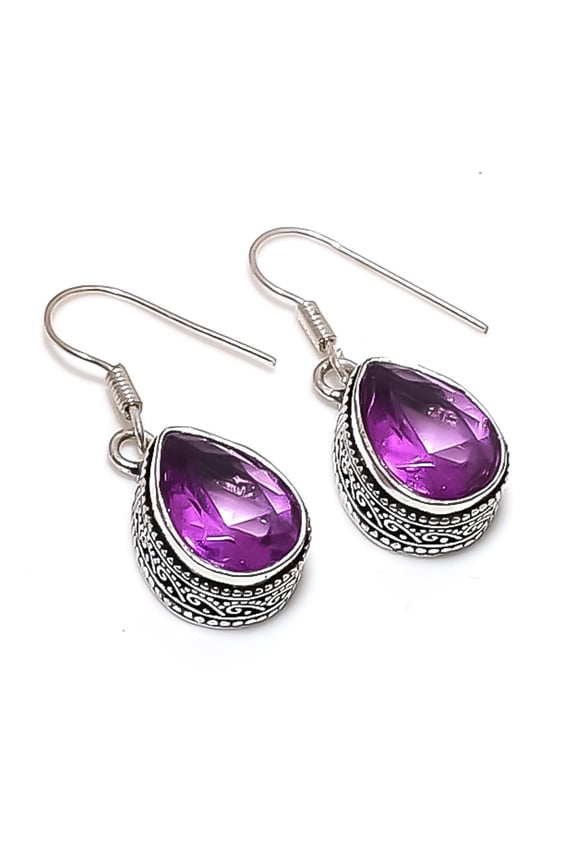Natural Pink Amethyst Gemstone 925 Sterling Silver Jewelry Earring 1.38"