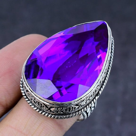 Natural Pink Amethyst Gemstone Handmade 925 Steling Silver Ring Size 8.5