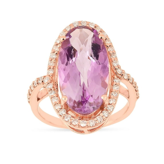 Natural Pink Amethyst Oval Rose Gold Over Silver Large Amethyst Statement Ring For Her- Pink Amethyst Oval Halo Ring for Women