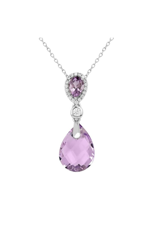 Natural Pink Amethyst Pendant in .925 Sterling Silver Pink Pendant Necklace For Women Teardrop Necklace February Birthstone Month Jewelry Gift For Her