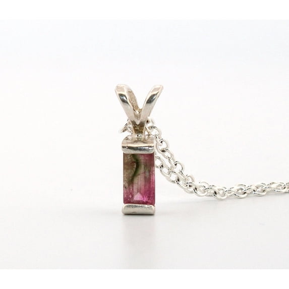 Natural Pink Bi-colored Tourmaline Sterling Silver Necklace NT61