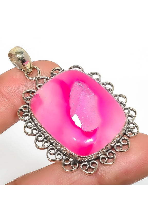 Natural Pink Botswana Agate 925 Sterling Silver Pendant 2.34"|Handmade Pendant, Gift for her, Pink Pendant, Gemstone Silver Jewelry