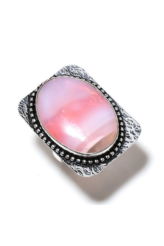 Natural Pink Botswana Druzy Gemstone 925 Sterling Silver Ring Size 7