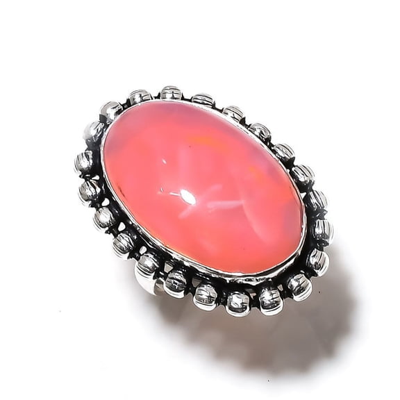 Natural Pink Botswana Druzy Gemstone 925 Sterling Silver Ring Size 8