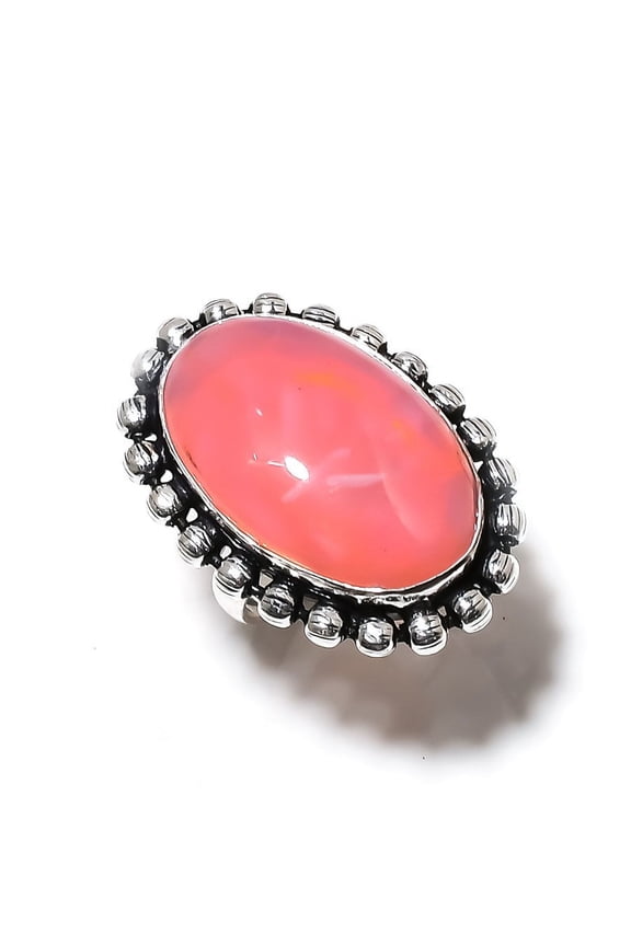 Natural Pink Botswana Druzy Gemstone 925 Sterling Silver Ring Size 8