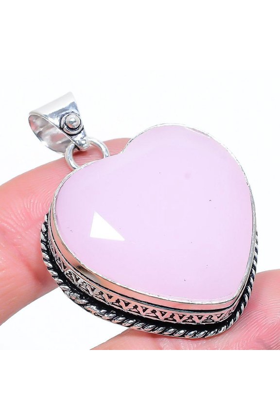 Natural Pink Chalcedony Gemstone 925 Sterling Silver Gift Pendant 1.89"