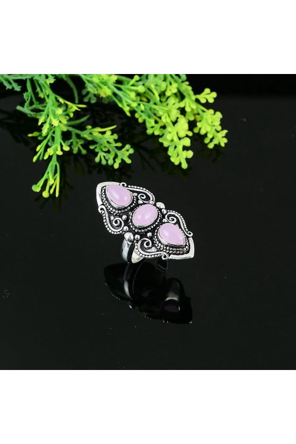 Natural Pink Chalcedony Gemstone 925 Sterling Silver Gift Ring Size 10