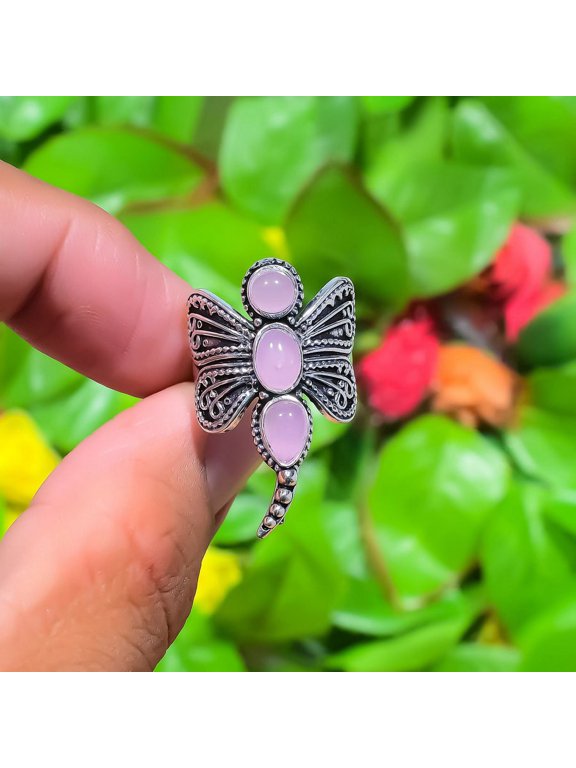 Natural Pink Chalcedony Gemstone 925 Sterling Silver Gift Ring Size 11.5