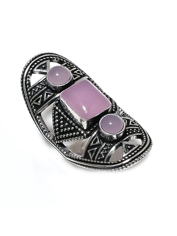Natural Pink Chalcedony Gemstone 925 Sterling Silver Jewelry Ring Size 6.5