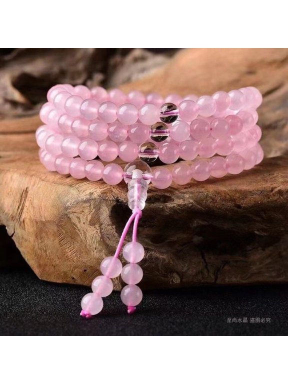 Natural Pink Crystal 108 Beads Bracelet Pink Crystal Multi Loop Bracelet