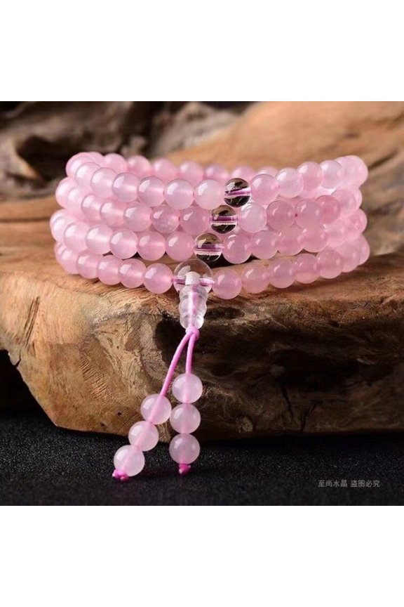 Natural Pink Crystal 108 Beads Bracelet Pink Crystal Multi Loop Bracelet