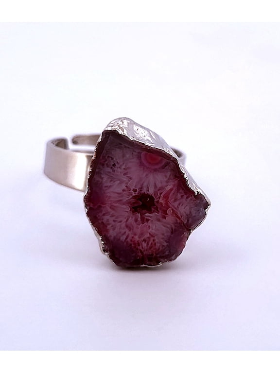 Natural Pink Crystal Druzy Silver Adjustable Ring NPCDSAR5