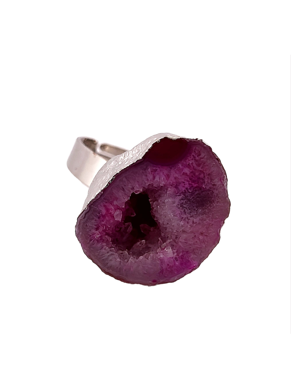 Natural Pink Crystal Druzy Silver Adjustable Ring NPCDSAR6