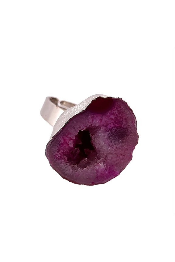 Natural Pink Crystal Druzy Silver Adjustable Ring NPCDSAR6