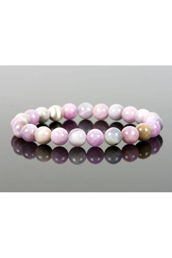 Natural Pink Green Kunzite 8mm round Shape smooth Cut Beads Stretchable Bracelet for Men & Women.