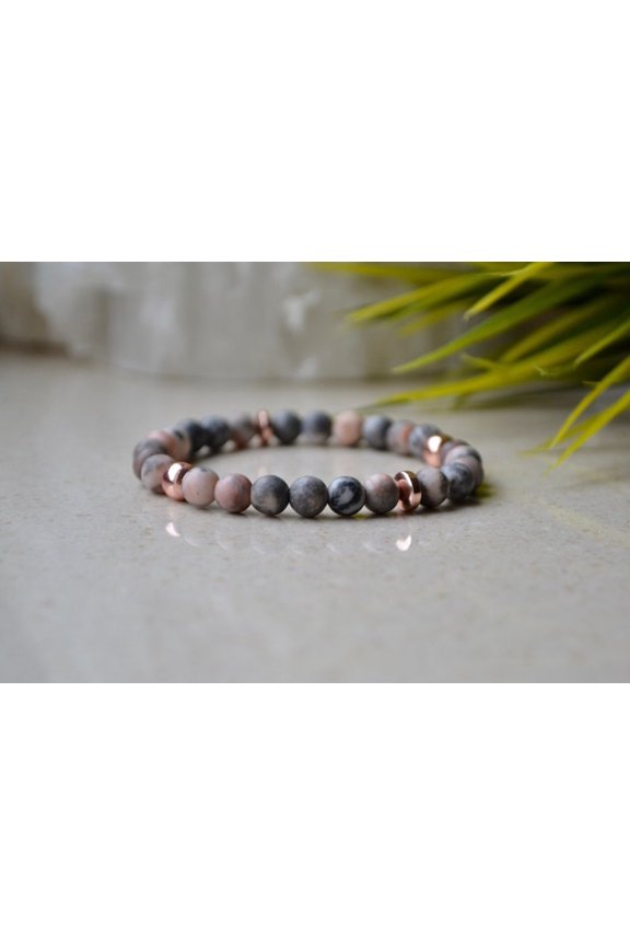Natural Pink Jasper & Hematite 8mm Round Shape smooth Cut Beads Stretchable Bracelet for Men & Women.