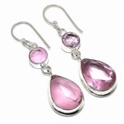 Natural Pink Kunzite Gemstone 925 Sterling Silver Jewelry Earring 2.17"