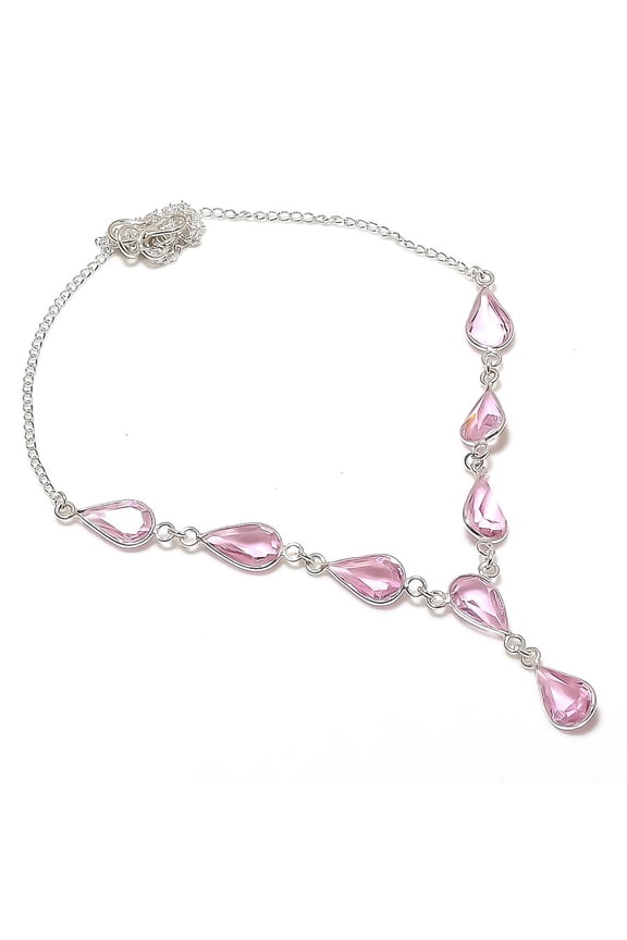 Natural Pink Kunzite Gemstone 925 Sterling Silver Jewelry Necklace 18"