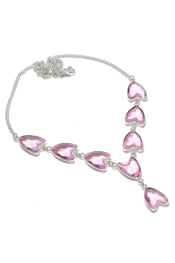 Natural Pink Kunzite Gemstone 925 Sterling Silver Jewelry Necklace 18"