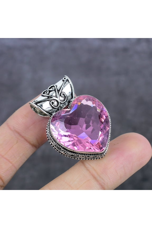 Natural Pink Kunzite Gemstone 925 Sterling Silver Jewelry Pendant 1.50"
