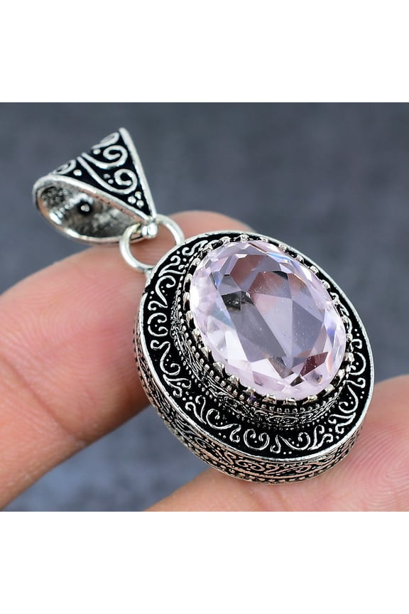 Natural Pink Kunzite Gemstone 925 Sterling Silver Jewelry Pendant 1.77"