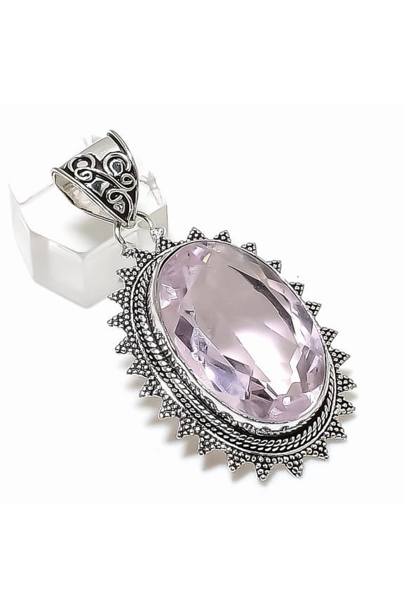 Natural Pink Kunzite Gemstone 925 Sterling Silver Jewelry Pendant 2.09"