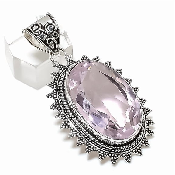Natural Pink Kunzite Gemstone 925 Sterling Silver Jewelry Pendant 2.09"